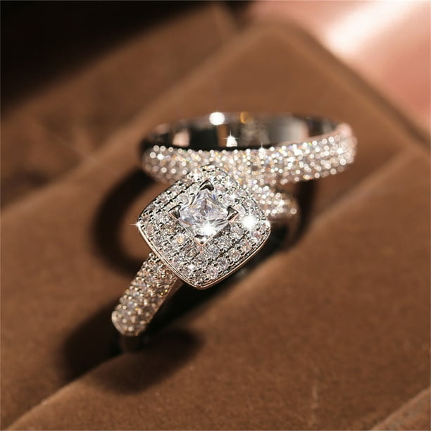 zanvin 2PCS Square Diamond Ring Set Exquisite Fashion Luxury