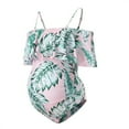 thumbnail image 2 of Neinkie Maternity Swimsuit One Piece Pregnancy Swimwear Bathing Suit Halter Ruffled Maternity Bikini Monokini, 2 of 8