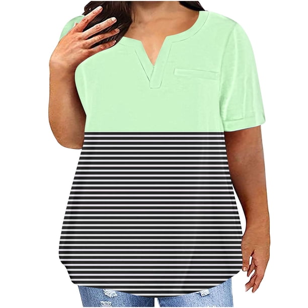 Fiudx Liquidación de Ahorros de Verano Blusas de Talla Grande para Mujer, Blusa con Cuello En V, Blusa Informal Holgada de Manga Corta de Verano