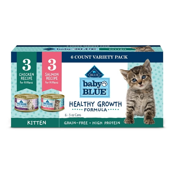 Blue Buffalo Baby BLUE Kitten Wet Cat Food, Chicken & Salmon, 3-oz. (6 Count, 3 of Each)