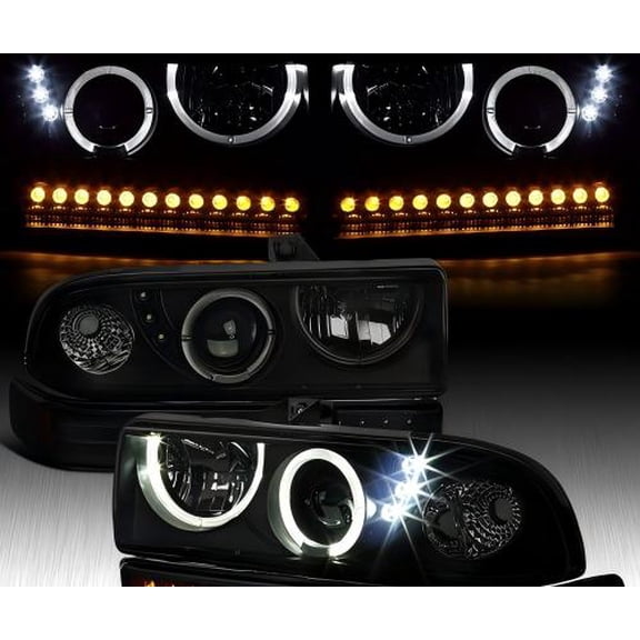 Black Smoke Fit 1998-2004 Chevy S10 Blazer Projector Headlights LED Bumper Lamps
