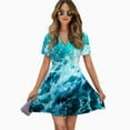 thumbnail image 2 of Out There In The Ocean Women Dress V-Neck Short Sleeve Flowy Swing Party Midi Dress, 2 of 4