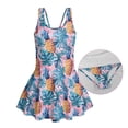 thumbnail image 3 of Xoenoiee Tropical Pineapple Palm Leaves Print Girls One Piece Swimsuits Sleeveless Swim Dress for Girls Hawaiian Skirted Bathing Suit Summer Swimwear, 8-9 Years, 3 of 7