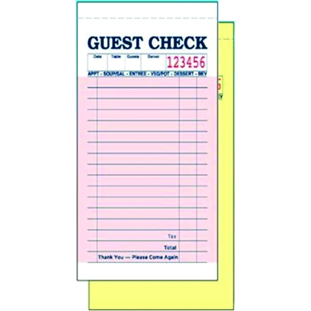 Alliance Guest Checks, 55g, Salmon, 17 Line, 50 Checks/Book, 50 Books