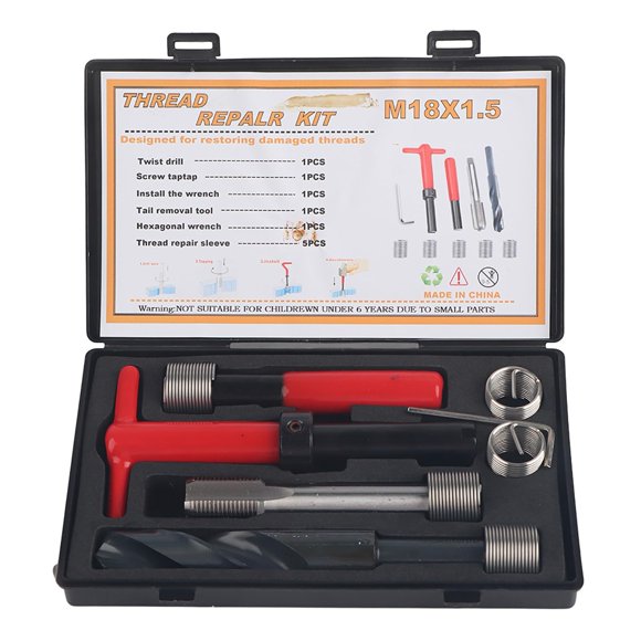 M18x1.5 Thread Repair Kit, 10 Pcs Portable Thread Chaser Set, Thread Metric Inserts Repair Kits Helicoil Thread Repair Kit, Compatible Hand