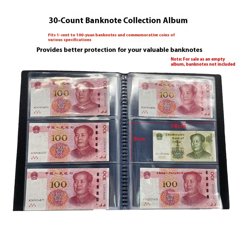 10 Sheets Paper Money Collection Supplies Pages, Currency Collecting Book Album Sleeves 30 Pockets Currency Sleeves for Collectors-black