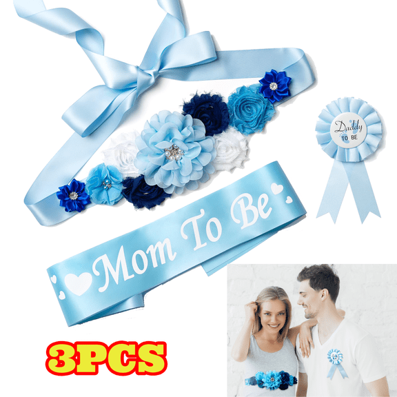 Maternity Sash Belt, Mom to Be & Dad to Be Corsage Pins, Baby Shower Decorations Pregnancy Photo Props Keepsake Gifts