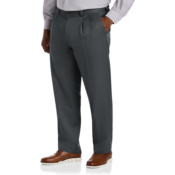 Big and Tall Essentials by DXL Men's Pleated Dress Pants, Dark Grey, 46W x 30L