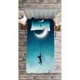 thumbnail image 3 of Ambesonne Teal Quilted Bedspread Set 2 Pcs, Lover Climbing to the Moon, Twin Size, White and Teal, 3 of 3