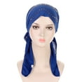 thumbnail image 4 of Yigetop Bonnet Women Hat Fashion Hijab Hat with Diamond Hat Stretch Multicolor Solid Color Muslim Hijab Hat Base Hat Hijab Scarf for Women Blue One Size, 4 of 4