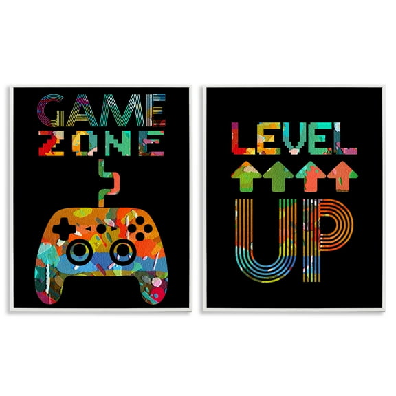 Stupell Industries Collaged Retro Gamer Phrases 2 Piece White Framed Giclee Art Set, design by Marcus Prime