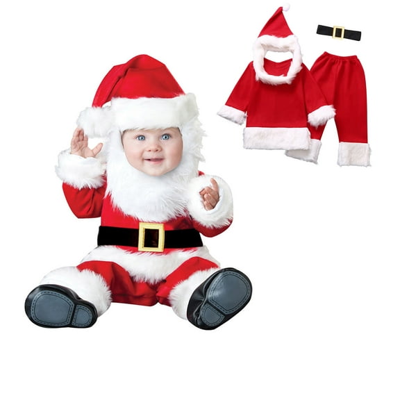 Santa Outfit Baby Boy Long Sleeve Tops Pants Hat Belt Kids Xmas Santa Suit Set Christmas Baby Boy Outfit Festive Dress Outfit 5-6 Years