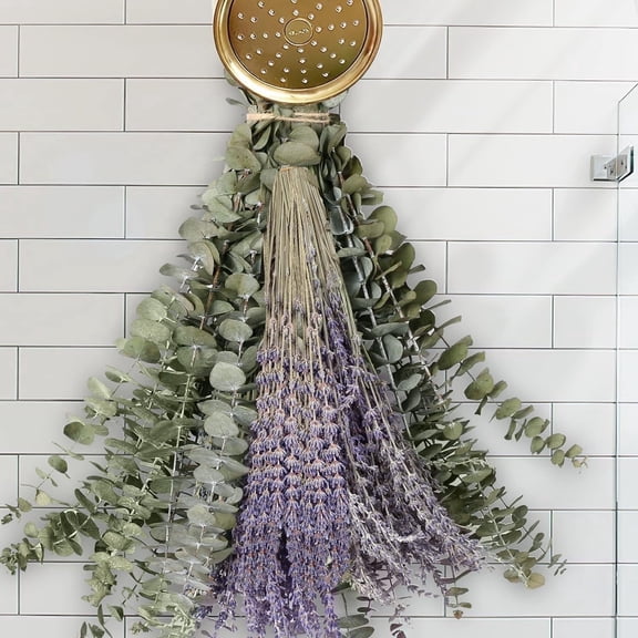 Eucalyptus for Shower, Hanging Dried Eucalyptus,Mixed Dried Lavender and Eucalyptus Bundle for Shower Hanging, Bathroom SPA & Home Décor (16Pcs Eucalyptus Stems& 40g Dried Lavender）