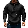 thumbnail image 2 of Donemore Men's Solid Color Drawstring Hooded Long Sleeve Sweatshirt with Pocket Button Decoration Casual Sportswear Stylish Comfortable Male Apparel, 2 of 5