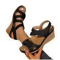 thumbnail image 4 of Hopeusnice Sandals for Women Wedge Heel Breathable Soft Trendy Non-Slip Open Toe Sandals PU Materials Summer Shoes Women's Sandals Round Toe Outdoor Shoes Black 43, 4 of 4