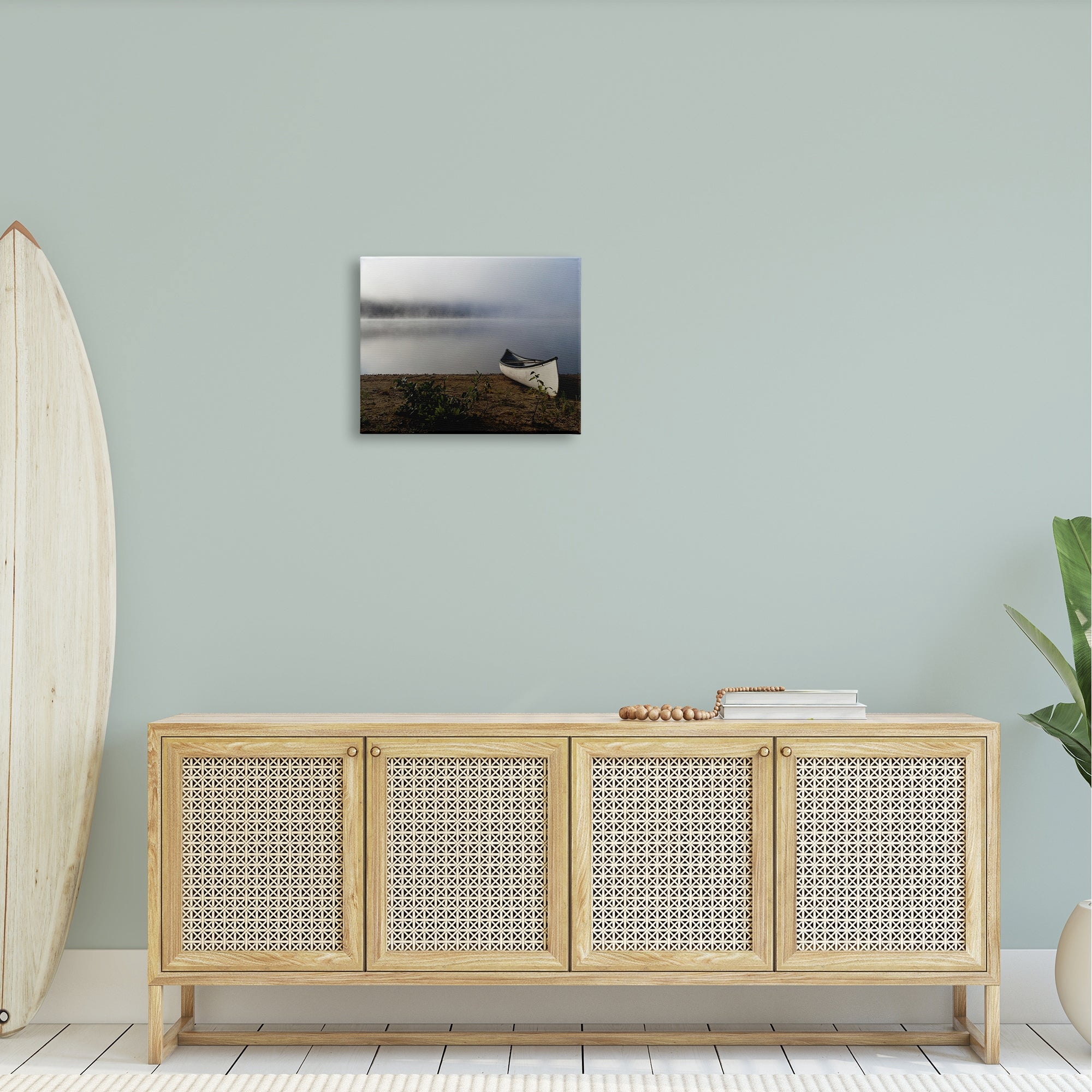 Stupell Industries Lone Canoe Tranquil Foggy Lake Beach Weather Photograph Gallery Wrapped Canvas Print Wall Art, Design by Daphne Polselli