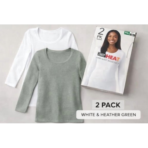 32 Degrees Women’s Heat Tee 2-Pack — Long Sleeve Scoop Neck - Black - Size XL