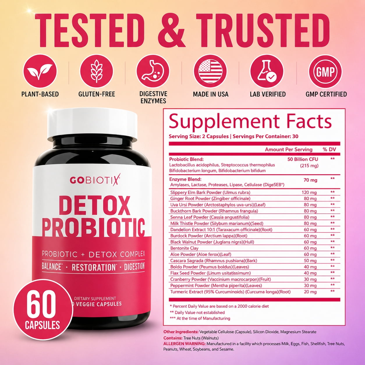 GoBiotix Detox Probiotic with Digestive Enzymes, Supports Gut and