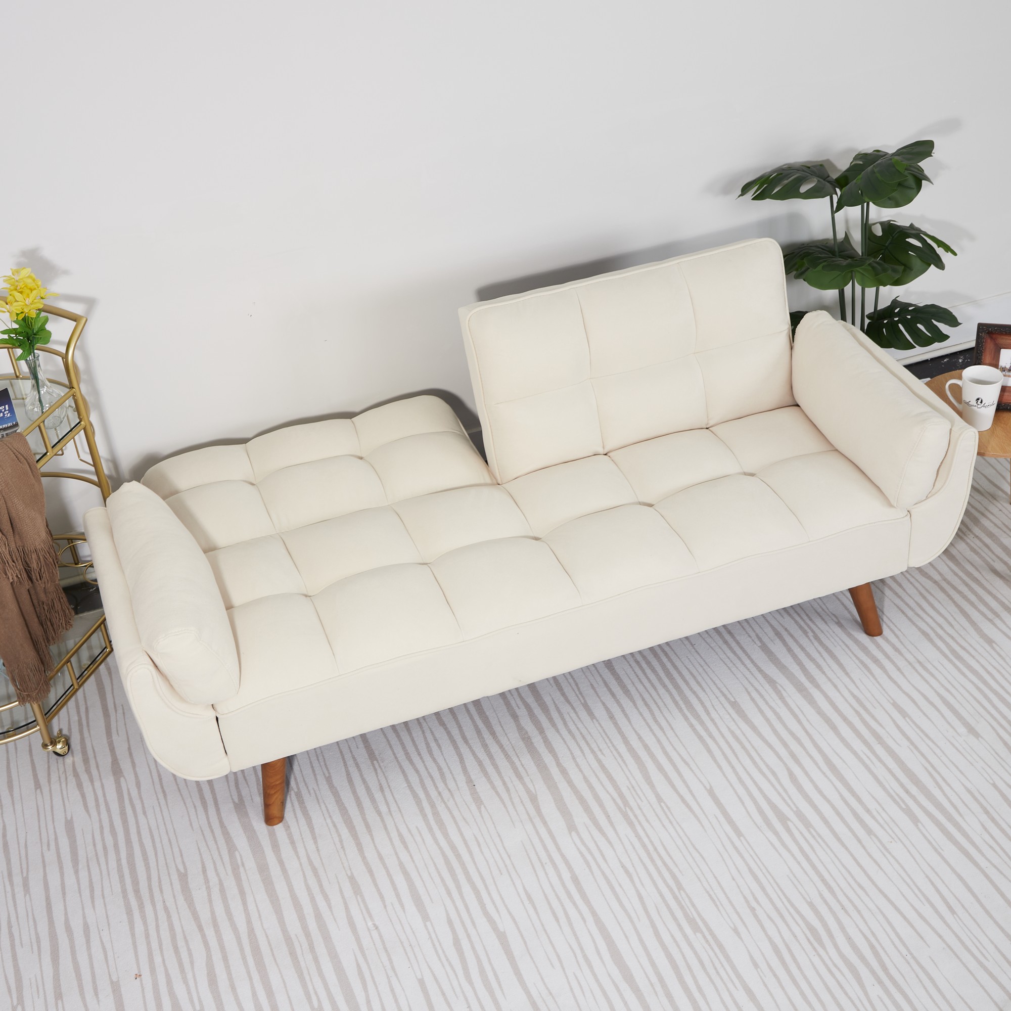 Gewnee Mid-Century Modern Beige Sofa - Solid Eucalyptus Wood Frame, 500 lbs Capacity, S-Shaped Springs for Apartments, Living Rooms, Studies
