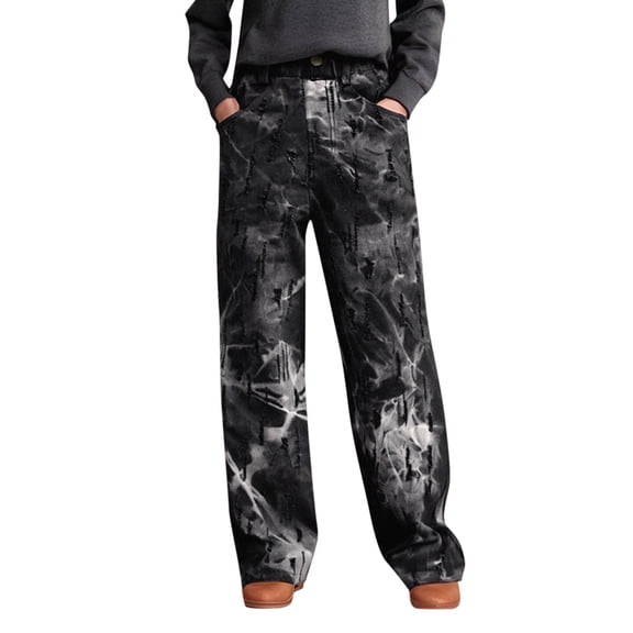 RUTAYY Toddler Baby Pants Girl Tie Dye Ripped Jeans Big Kids Trouser Cozy Pants