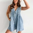 thumbnail image 4 of Daolelai Women's Casual Sleeveless Front Tie Denim Jumpsuit Overall Shorts Summer Denim Jumpsuit with Pockets, 4 of 9