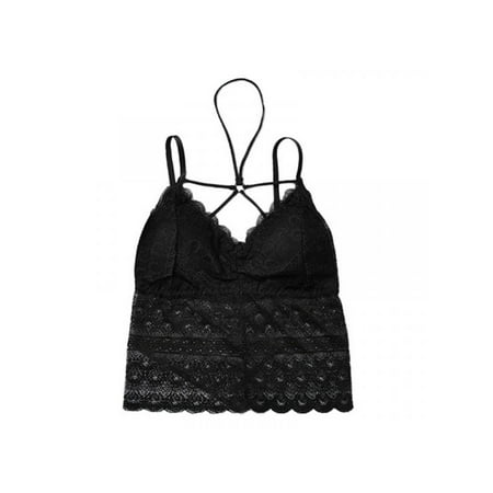 

Women Bra Lace Bottoming Vest Cross Hanging Neck Long Hem Underwear