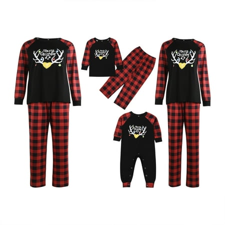 

Christmas Family Parent-child Pajamas Set Cartoon Antlers Print Tops and Plaid Trousers Homewear Sleepwear