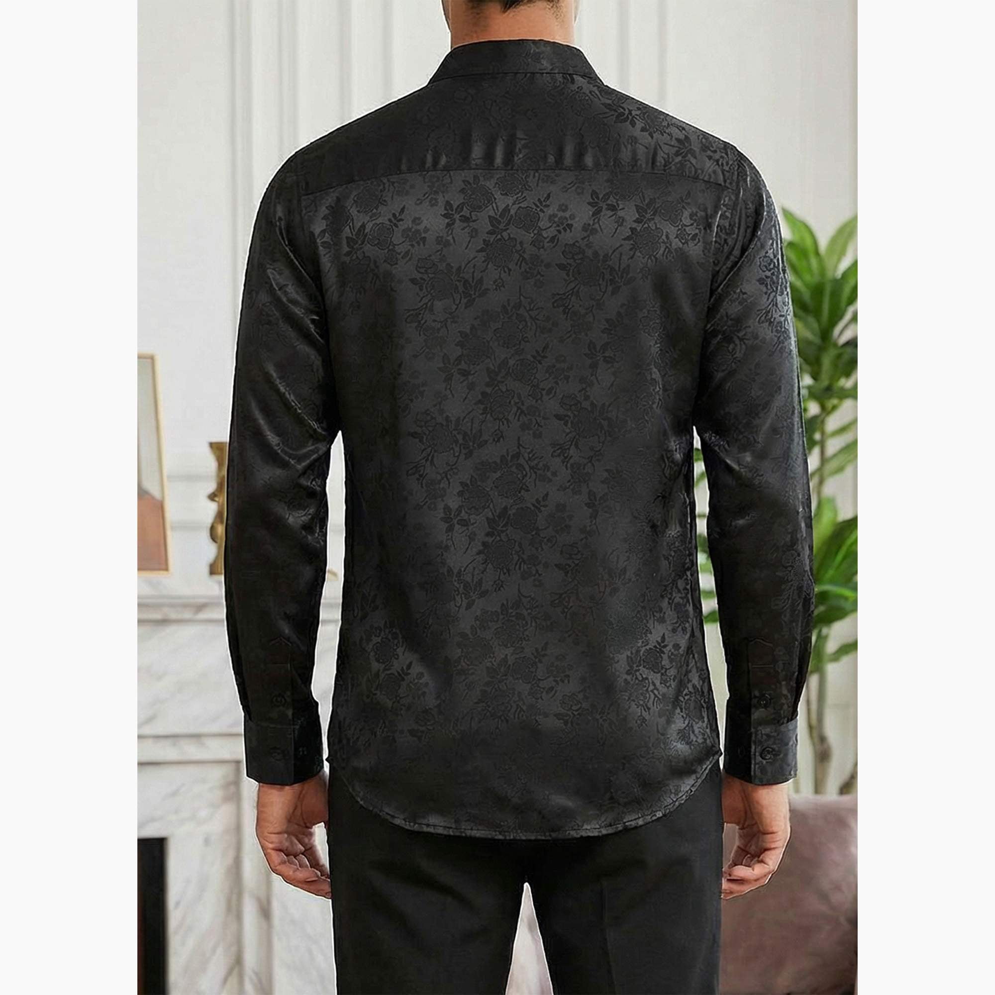 COOFANDY Mens Floral Rose Printed Long Sleeve Dress Shirts Prom Wedding Party Button Down Shirts,Black Small
