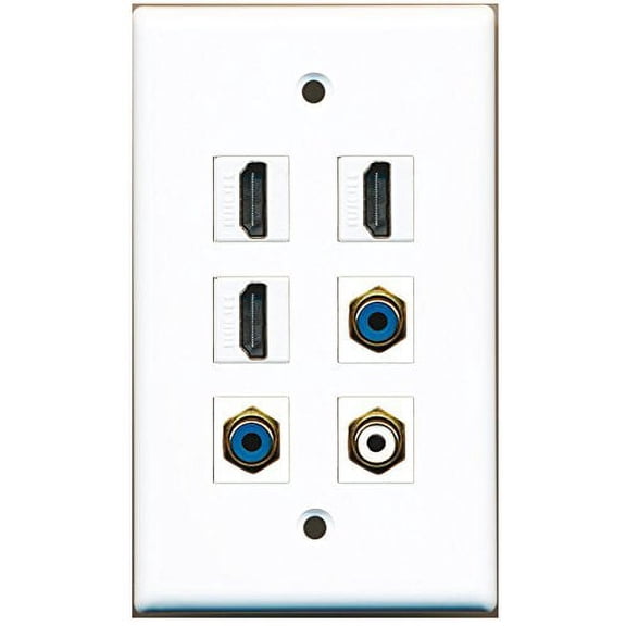 RiteAV - 3 HDMI 1 Port RCA White 2 Port RCA Blue Wall Plate