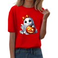 thumbnail image 2 of YLHFASHION T-shirt d'Halloween pour Femmes Manches Courtes Col Rond Imprimé Citrouille Décontracté Automne, 2 of 4