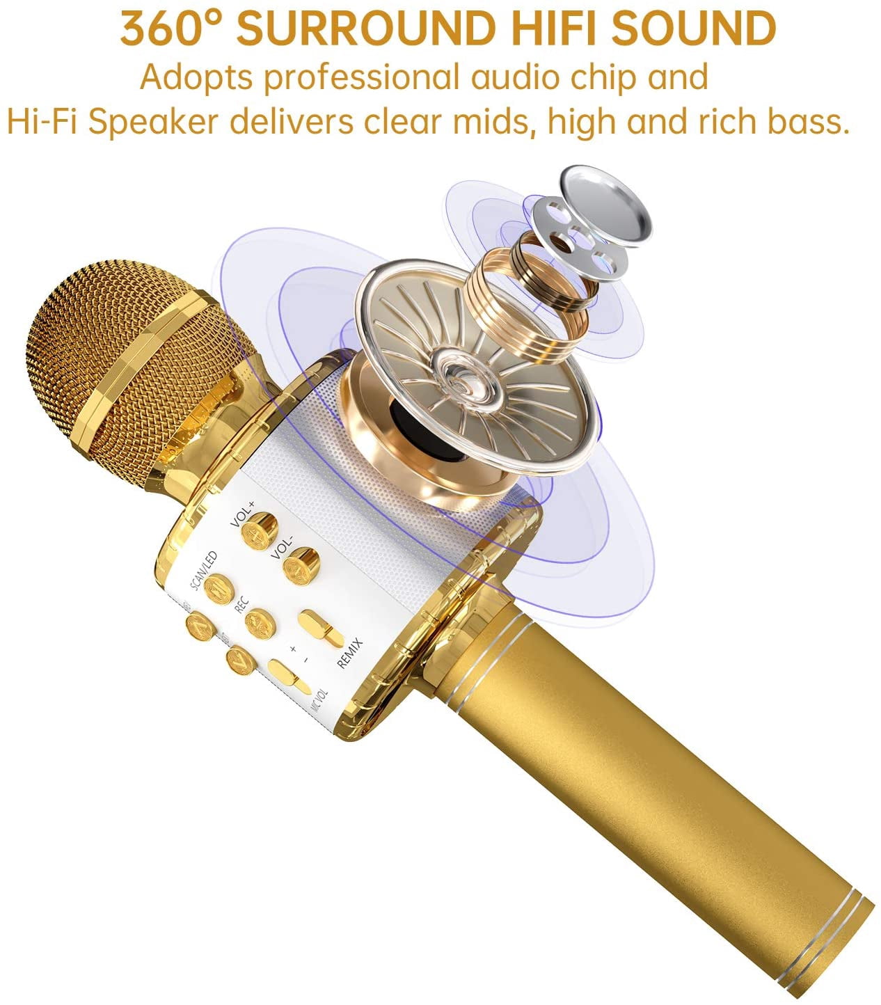 Family Karaoke Microphone, Wireless Bluetooth Karaoke Microphone with LED Lights, Portable Handheld Mic Speaker Machine, Great Gifts Toys for Girls Boys Adults All Age