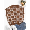 thumbnail image 4 of ZAFUL Women Leisure Crewneck Checkerboard Heart Graphic Sweater Vest Coffee S, 4 of 5