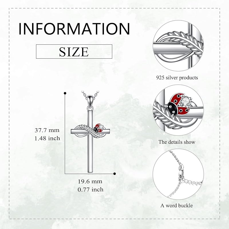 DOLIOX Cross Necklace for Women Sterling Silver Butterfly Bee Ladybug Pendant Necklaces Insect Jewelry Christian Gifts for Women