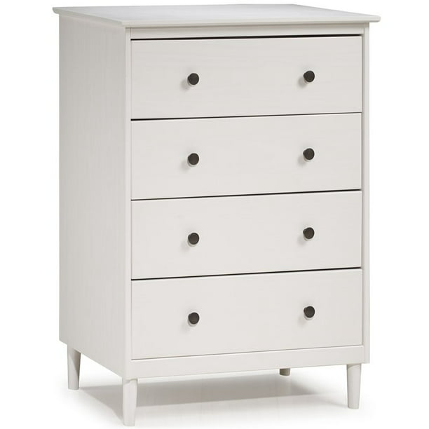 4 Drawer Solid Wood Dresser In White, Real Wood Dressers Black