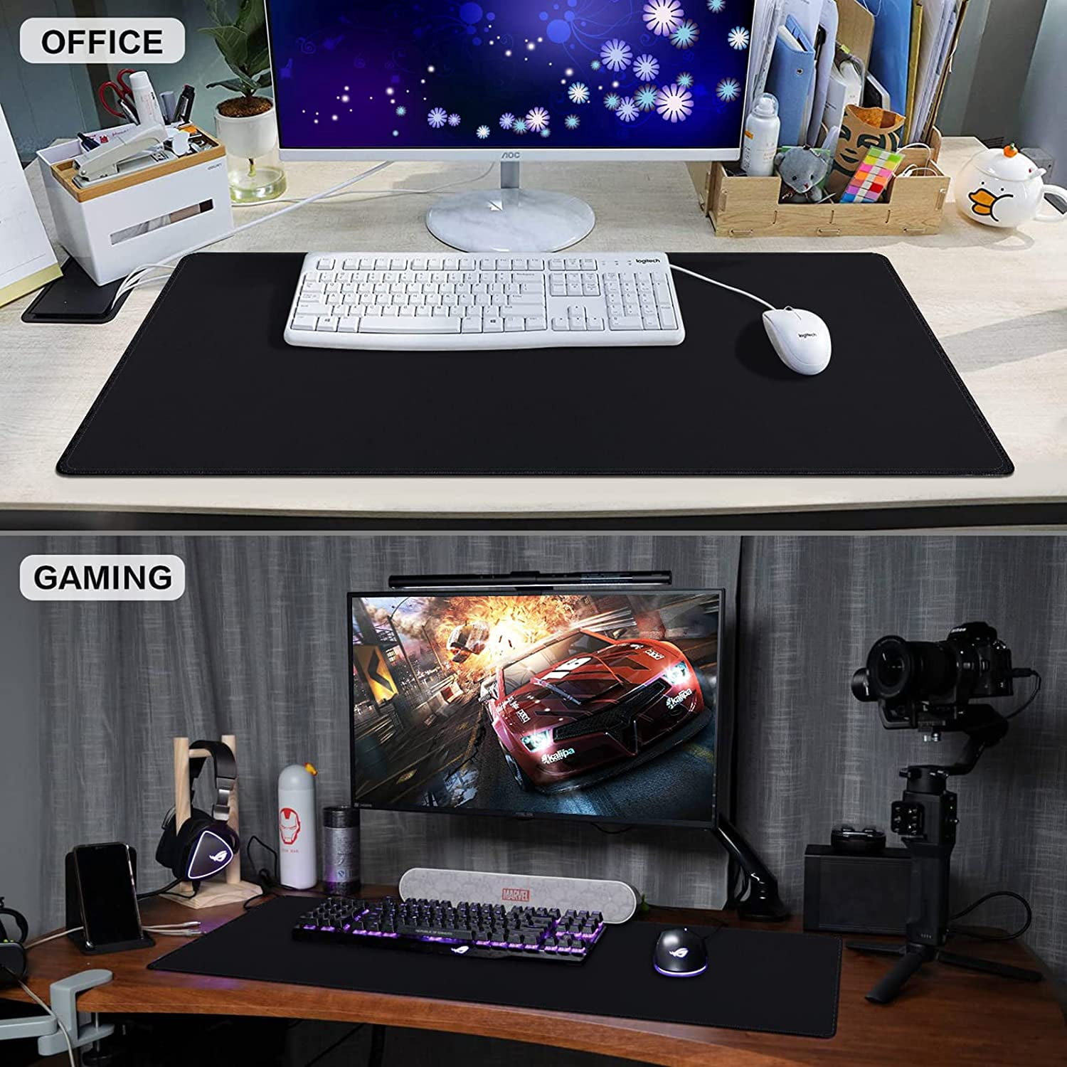 Gaming Mouse Pad (31.5x15.7in) 3mm Thickness XX-Large Extended Mousepad Big Computer Keyboard Full Desk Mousepad with Anti-Slip Base Anti-Fray