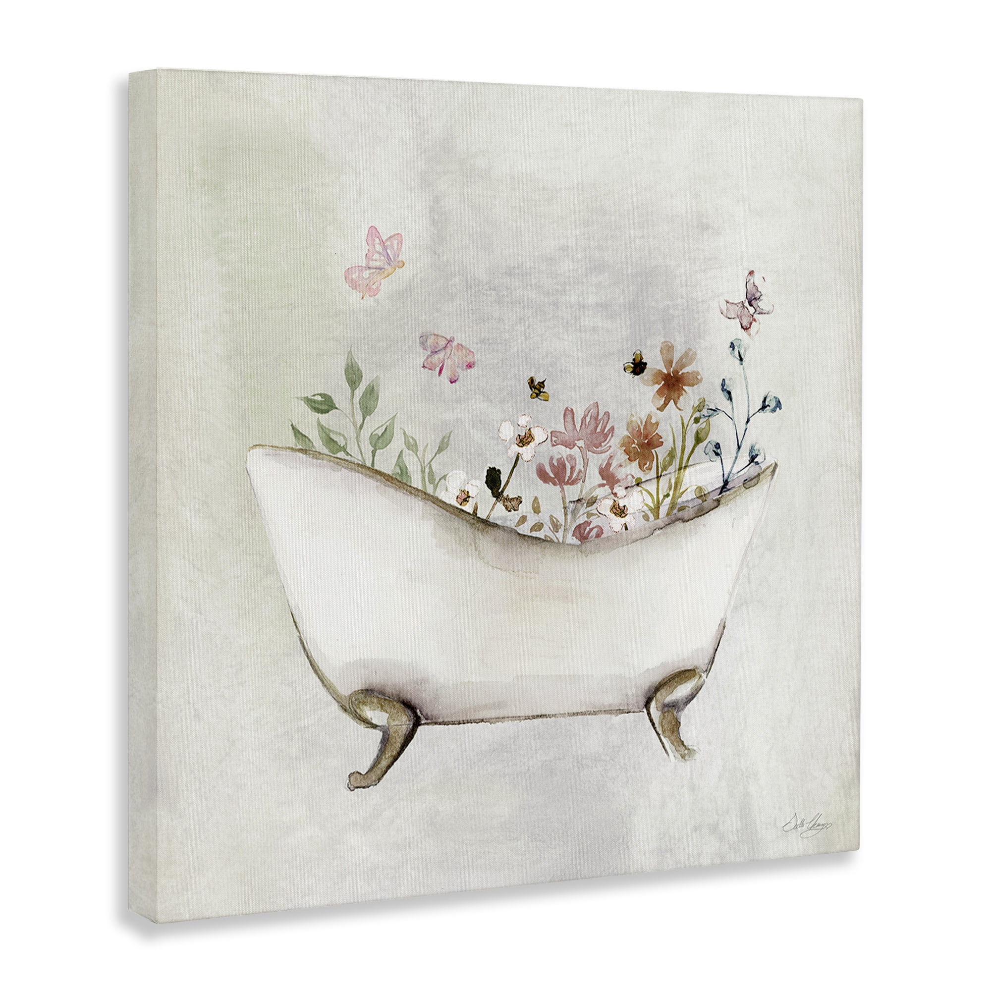 Stupell Industries Butterfly Floral Bath Typography Painting Gallery Wrapped Canvas Art Print Wall Art, 17 x 17