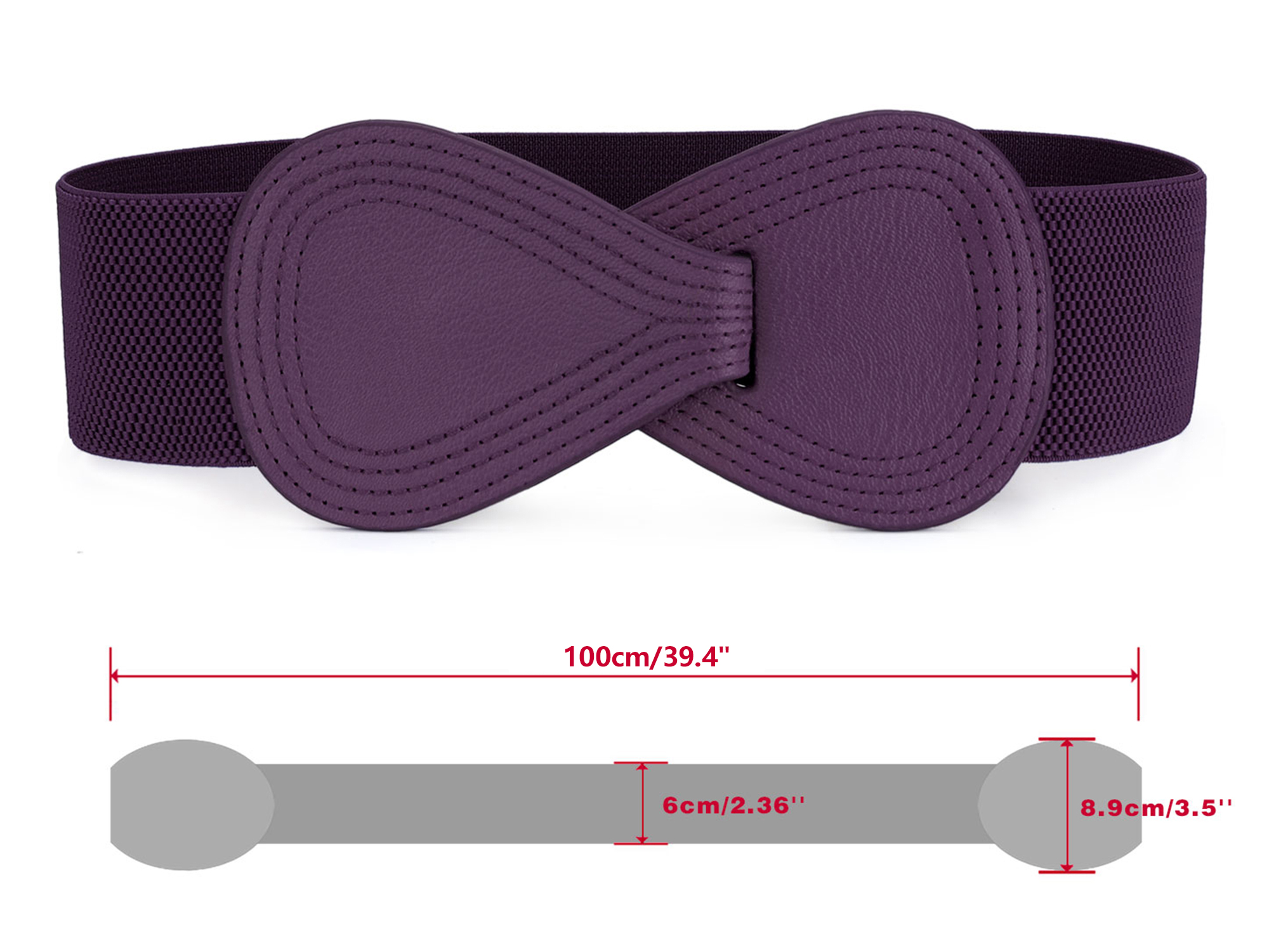 DARING DIVA Women's Interlock Faux Leather Elastic Buckle Belt 37"x49" Purple