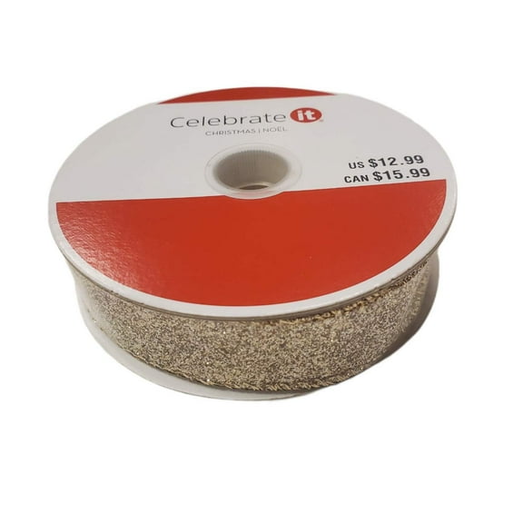 Celebrate it Christmas Ribbon GOLD Glitter 7/8 IN X 24 ft