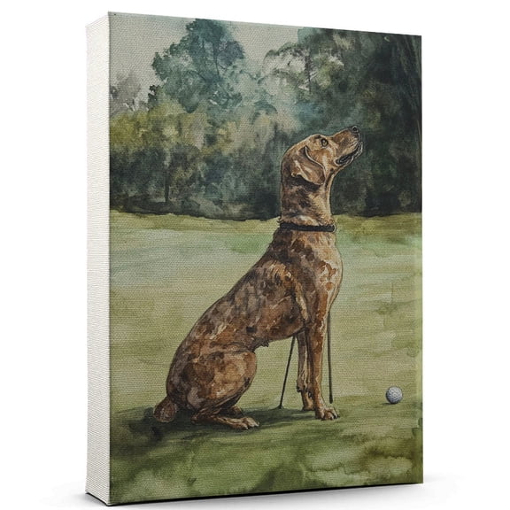 Plott Hound Dog Canvas Canvas – Golf Theme Dog Art for Wall, Plott Hound Dog Playing Golf Wall Art, Dog Lover Canvas Decor