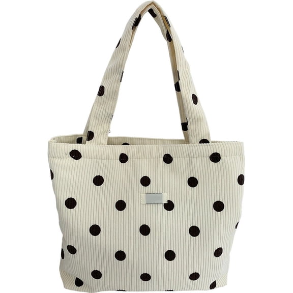 Slccxzc Polka Dot Corduroy Lunch Bag - Vintage Small Tote for Women, Cute Handbag for Work Picnic, Reusable Shoulder Lunchbox