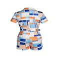 thumbnail image 3 of CNKOO AAOMASSR Summer Female Color Block  Collar Short Sleeve Romper with Waist Belt New Style, 3 of 9