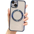 thumbnail image 6 of Compatible with iPhone 13 Magnetic Clear Case,Luxury Plating Bling Transparent Shockproof MagSafe Case with Full Camera Lens Protector for iPhone 13 Women Girl Men-Blue, 6 of 14