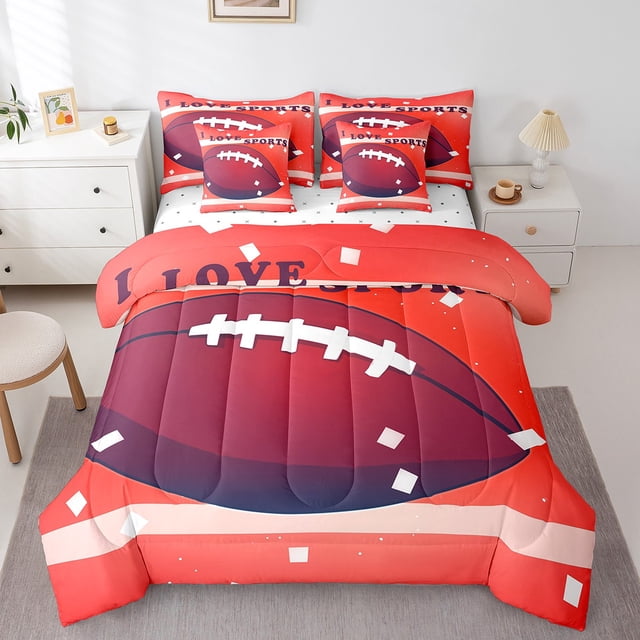 Boys Rugby Bedding Queen Size 7pcs Soccer Sports Comforter Set For Kids Teens,American Football Bedding Comforter Sets Rugby Printed Bed in a Bag Teens Gamer Bed Sheets Set Home Decorative,Soft