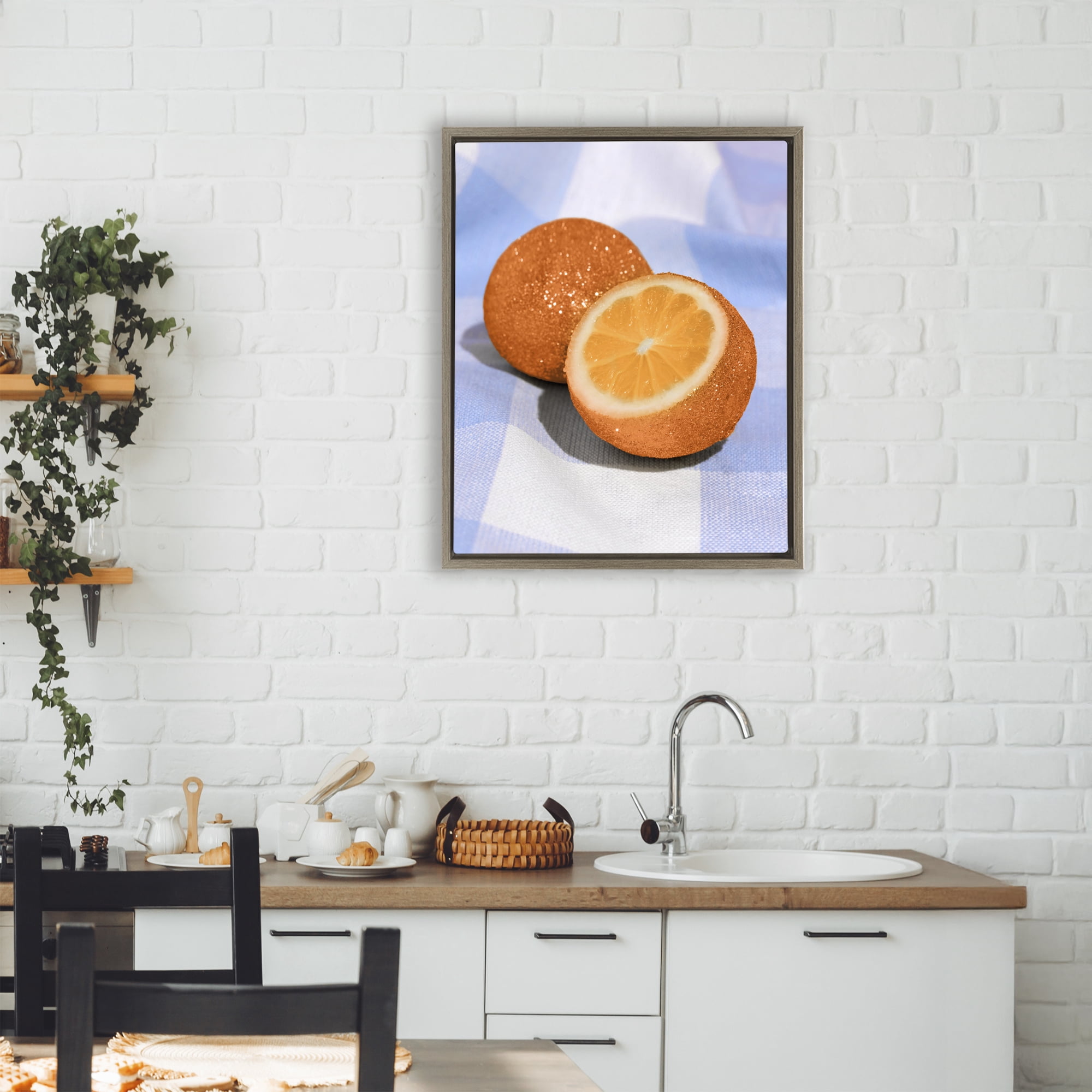 Stupell Industries Glimmer Orange on Blue Brown Framed Floater Canvas Wall Art, design by LISH Creative