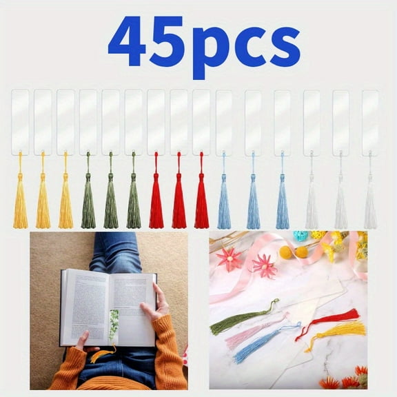45-Pc DIY Bookmark Craft Kit with Tassels, Clear Acrylic Book Markers for Personalized Gifts and Projects