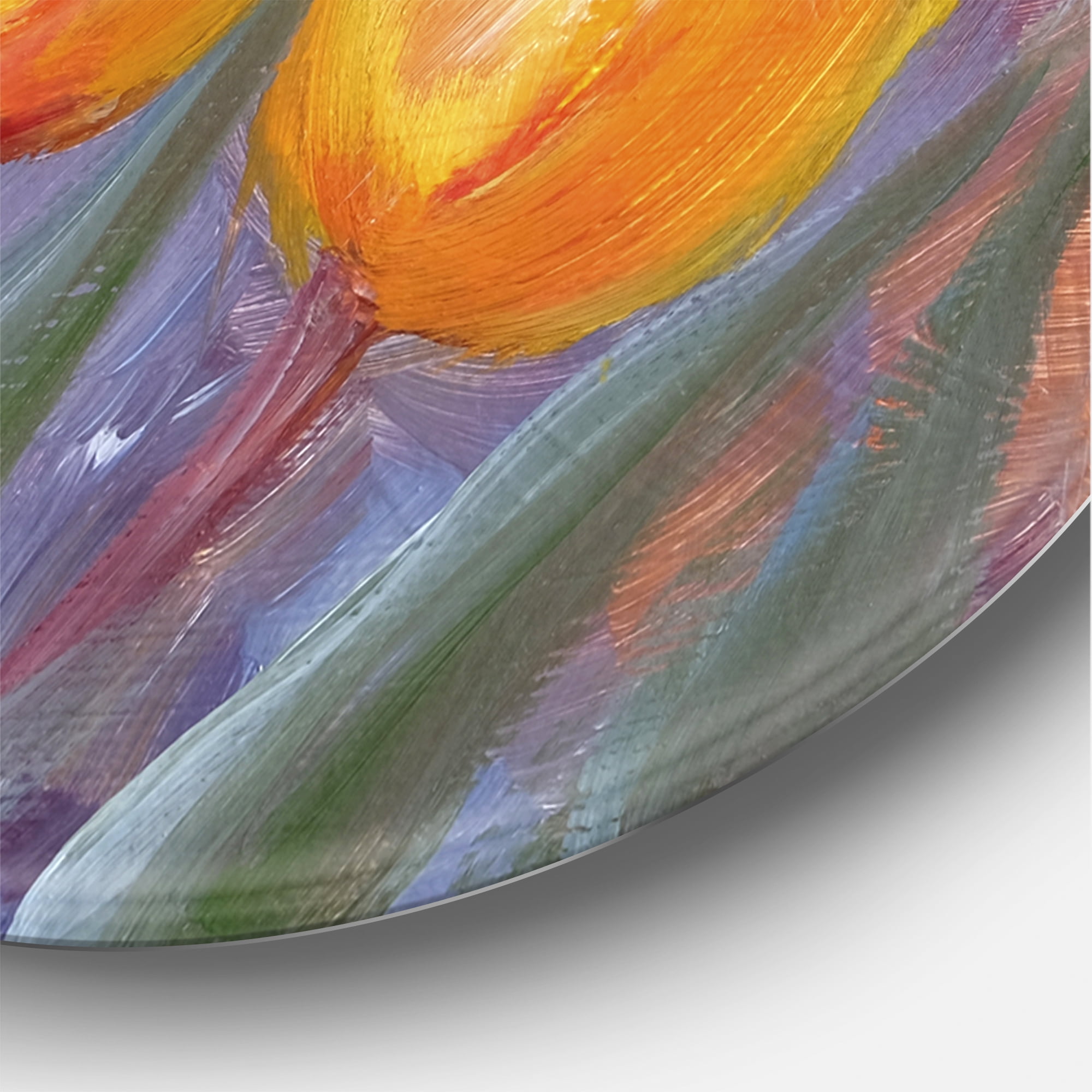 Designart 'Abstract Yellow Blooming Tulips' Traditional Circle Metal Wall Art 11x11 - Disc of 11
