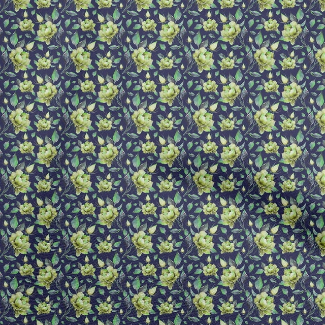 oneOone Georgette Viscose Navy Blue Fabric Florals Craft Projects Decor Fabric Printed By The Yard 42 Inch Wide