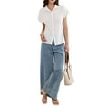 thumbnail image 2 of INSPIRE CHIC Cotton Linen Shirts for Women Button Down Short Sleeve Shirt Summer Casual Beach Blouses Tops S White, 2 of 6