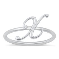 CHOOSE YOUR STYLE Script "X" Ring .925 Sterling Silver Initial Letter Band Jewelry Female Size 7
