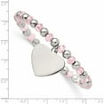thumbnail image 3 of Stainless Steel Polished With Pink Glass Beads Heart Dangle Stretch Bracelet Made In China -Jewelry By Sweet Pea, 3 of 6